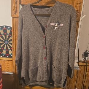 Vintage Grey Cardigan with Embroidered Disney Patch